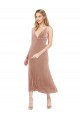 Rosa Linha A Decote V Comprimento Midi Veludo Elástico Curto Vestidos de Madrinha / Vestidos de Festa Outlet