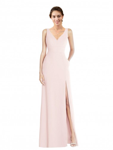 Rosa Linha A Decote V Crepe Esticado Longo Vestidos de Madrinha / Vestidos de Festa Outlet