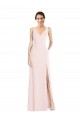 Rosa Linha A Decote V Crepe Esticado Longo Vestidos de Madrinha / Vestidos de Festa Outlet