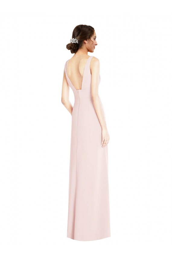 Rosa Linha A Decote V Crepe Esticado Longo Vestidos de Madrinha / Vestidos de Festa Outlet