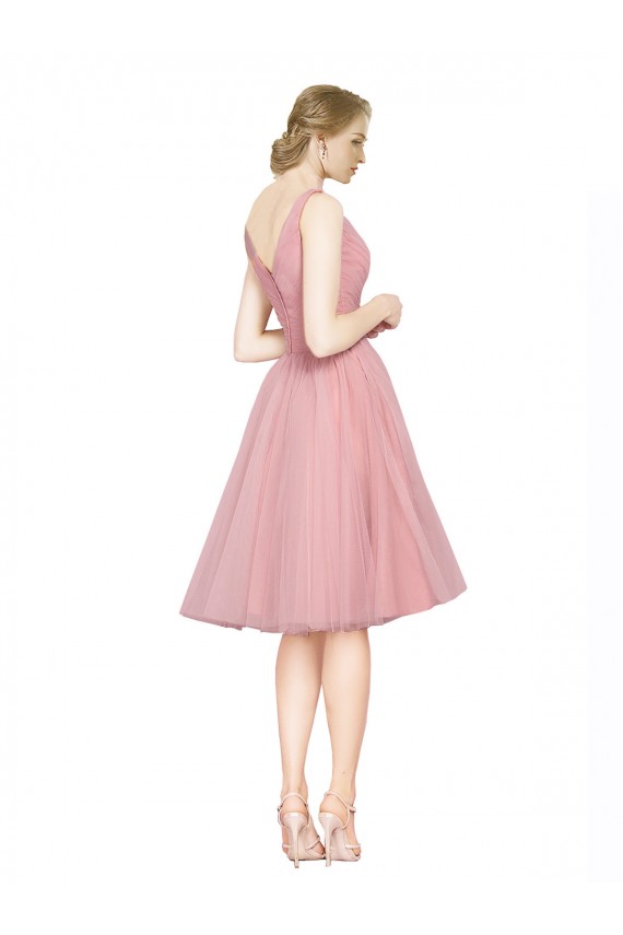 Rosa Linha A Decote V Tule Curto Vestidos de Madrinha / Vestidos de Homecoming Outlet