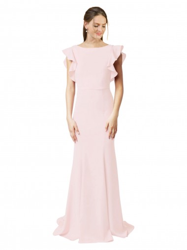 Rosa Sereia Decote Joia Comboio Varredela Crepe Esticado Longo Vestidos de Madrinha / Vestidos de Festa Outlet