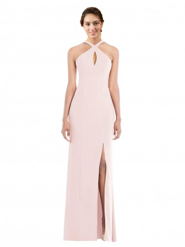 Rosa Trombeta Cabeçada Crepe Esticado Longo Formais Vestidos de Madrinha / Vestidos de Festa Outlet