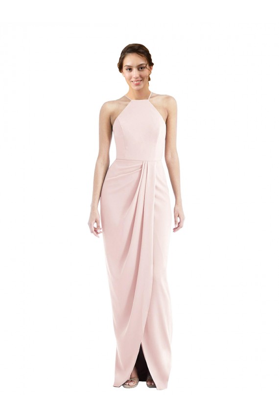 Rosa Trombeta Cabeçada Crepe Esticado Longo Vestidos de Madrinha / Vestidos de Festa Outlet