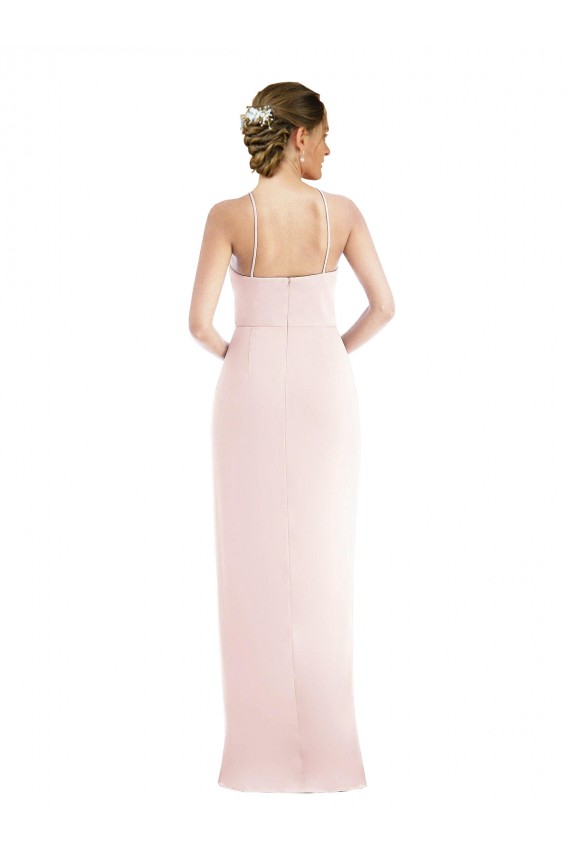 Rosa Trombeta Cabeçada Crepe Esticado Longo Vestidos de Madrinha / Vestidos de Festa Outlet