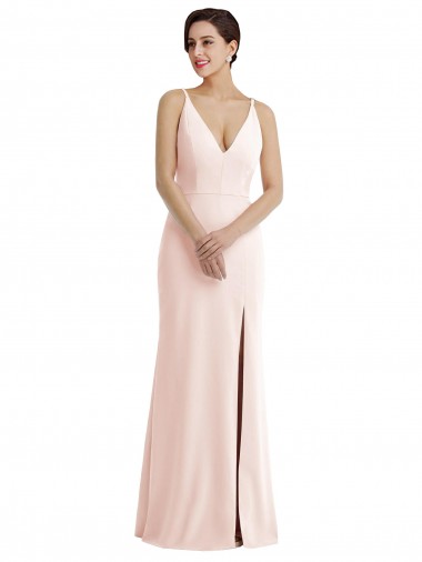 Rosa Trombeta Decote V Crepe Esticado Longo Formais Vestidos de Madrinha / Vestidos de Festa Outlet
