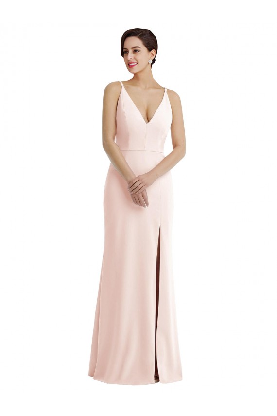 Rosa Trombeta Decote V Crepe Esticado Longo Formais Vestidos de Madrinha / Vestidos de Festa Outlet
