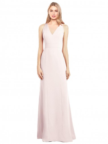 Rosa Trombeta Decote V Crepe Esticado Longo Vestidos de Madrinha / Vestidos de Festa Outlet