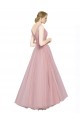 Rosa Tule Linha A Costas em V Decote V Longo Vestidos de Madrinha Outlet
