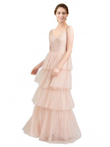 Rosa Tule Linha A Decote V Longo Vestidos de Madrinha Outlet