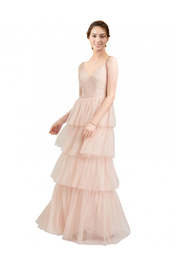 Rosa Tule Linha A Decote V Longo Vestidos de Madrinha Outlet