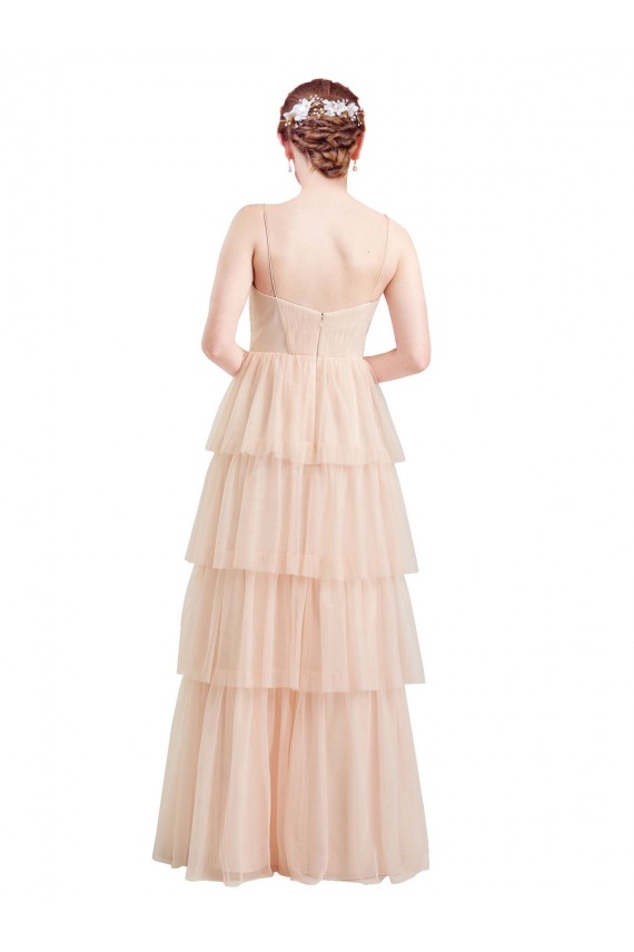 Rosa Tule Linha A Decote V Longo Vestidos de Madrinha Outlet