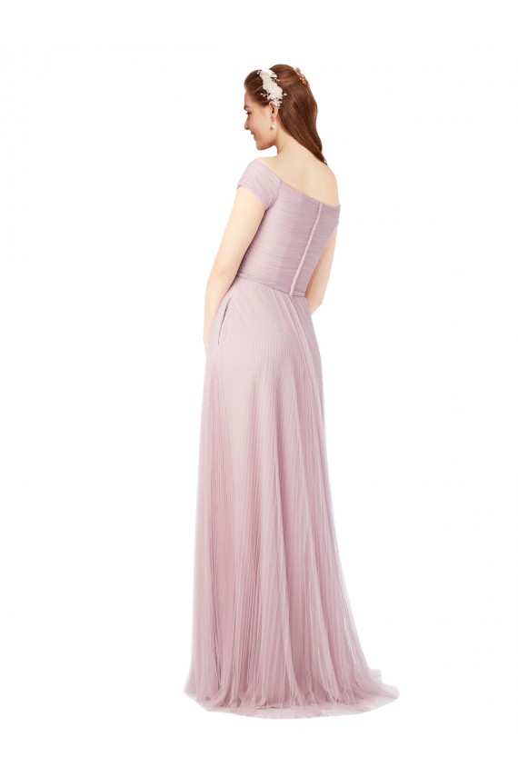 Rosa Tule Linha A Fora do Ombro Longo Vestidos de Madrinha Outlet
