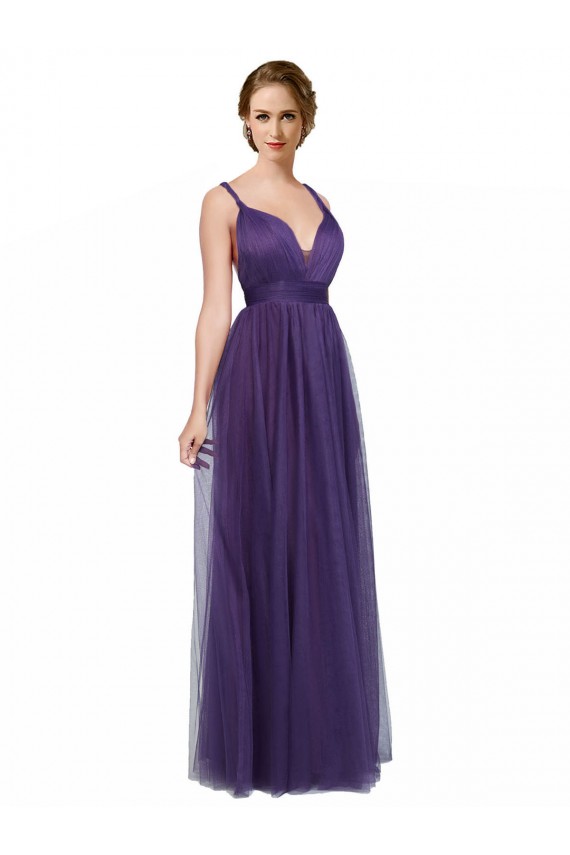Roxo Linha A Alças finas Tule Longo Vestidos de Madrinha Outlet