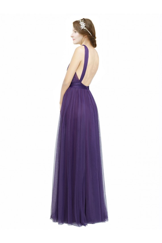 Roxo Linha A Alças finas Tule Longo Vestidos de Madrinha Outlet