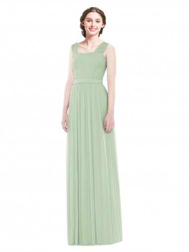 Sábio Chiffon Linha A Alças finas Longo Vestidos de Madrinha Outlet