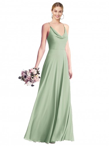 Sábio Chiffon Linha A Criss Cruz Decote Capuz Longo Vestidos de Madrinha Outlet
