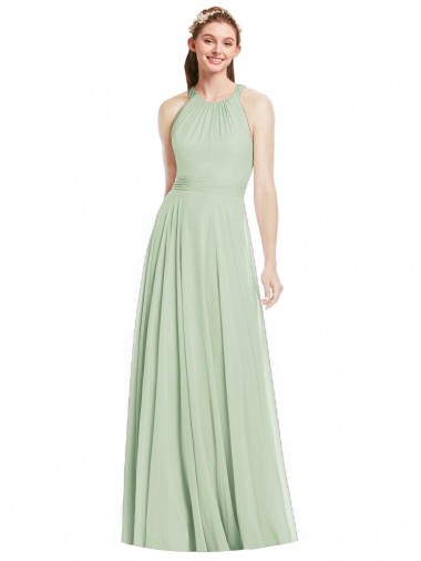 Sábio Chiffon Linha A Sem Mangas Cabeçada Longo Vestidos de Madrinha Outlet