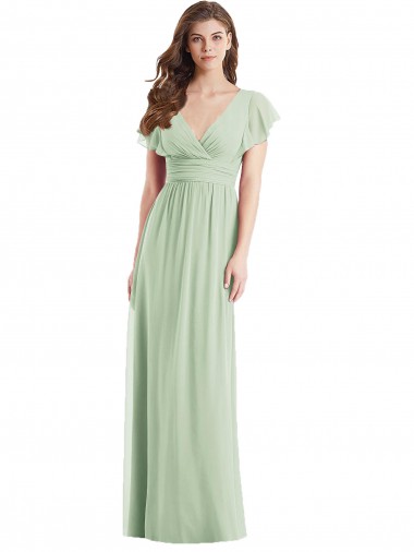 Sábio Trombeta Decote V Chiffon Longo Vestidos de Madrinha Outlet