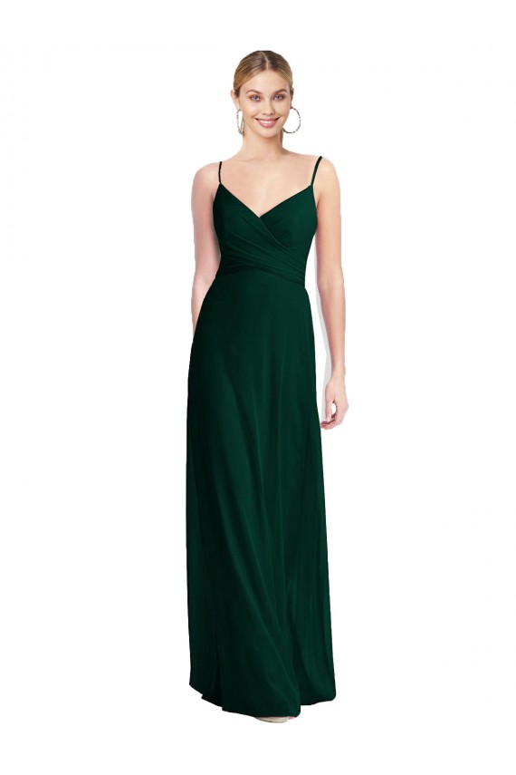 Sempre Verde Linha A Alças finas Chiffon Longo Vestidos de Madrinha Outlet