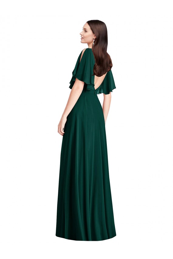 Sempre Verde Linha A Barco Chiffon Longo Vestidos de Madrinha Outlet