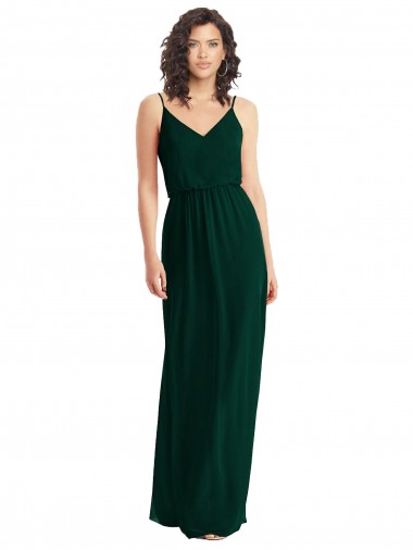 Sempre Verde Linha A Decote V Chiffon Longo Vestidos de Madrinha Outlet