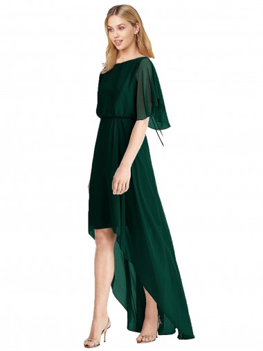 Sempre Verde Linha A Decote redondo Alto Baixo Chiffon Alto Baixo, Longo Alto Baixo Vestidos de Madrinha Outlet