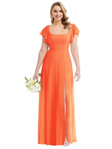 Tango Tangerina Linha A Decote Quadrado Chiffon Longo Vestidos de Madrinha Outlet