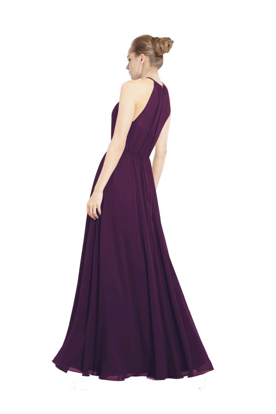 Uva Chiffon Linha A Buraco da fechadura Cabeçada Longo Vestidos de Madrinha Outlet