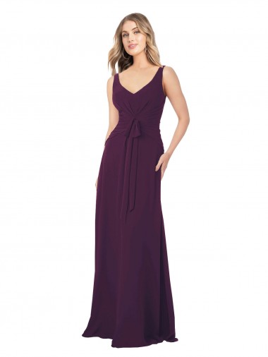 Uva Chiffon Linha A Sem Mangas Decote V Longo Vestidos de Madrinha Outlet