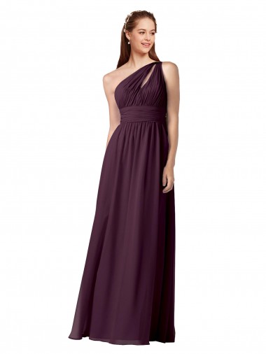 Uva Chiffon Linha A Um Ombro Longo Vestidos de Madrinha Outlet