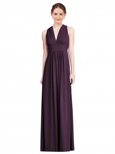 Uva Chiffon Sem Mangas Decote V Linha A Longo Vestidos de Madrinha Outlet