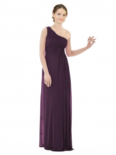 Uva Chiffon Sem Mangas Um Ombro Linha A Longo Vestidos de Madrinha Outlet