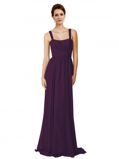 Uva Linha A Alças finas Comboio Varredela Chiffon Longo Vestidos de Madrinha Outlet