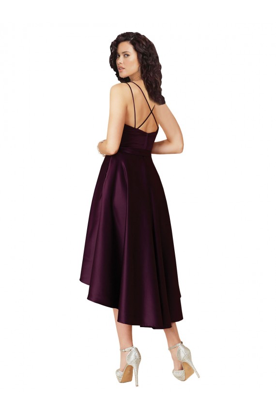 Uva Linha A Amor Alto Baixo Cetim Curto Alto Baixo Vestidos de Madrinha / Vestidos de Festa Outlet