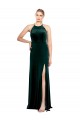 Verde Escuro Linha A Alças finas Veludo Elástico Longo Vestidos de Madrinha / Vestidos de Festa Outlet