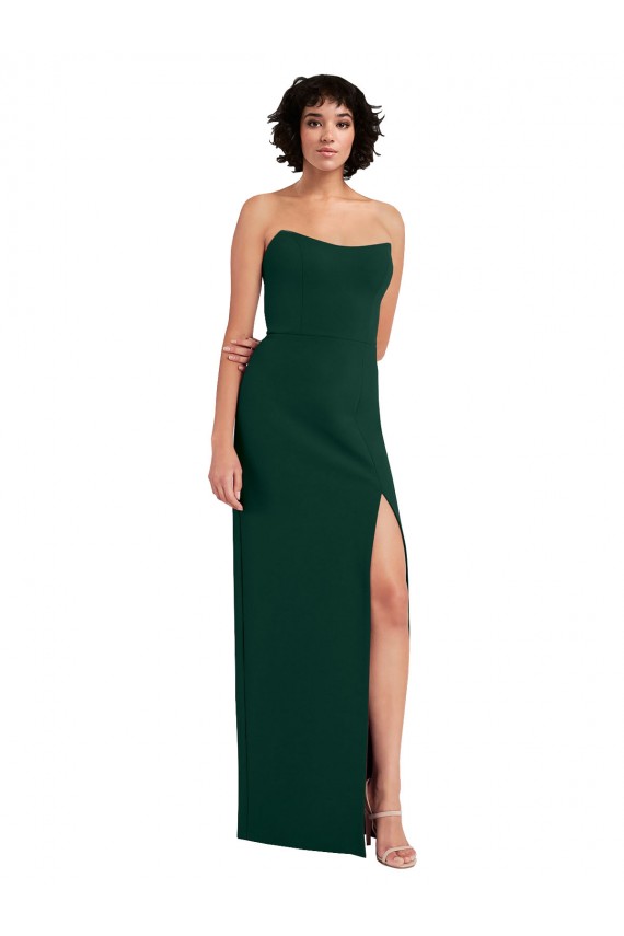 Verde Meia-Noite Bainha Colher Crepe Esticado Longo Formais Vestidos de Madrinha / Vestidos de Festa Outlet