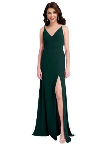 Verde Meia-Noite Crepe Esticado Linha A Costas em V Decote V Longo Formais Vestidos de Madrinha / Vestidos de Noite / Vestidos de Festa Outlet