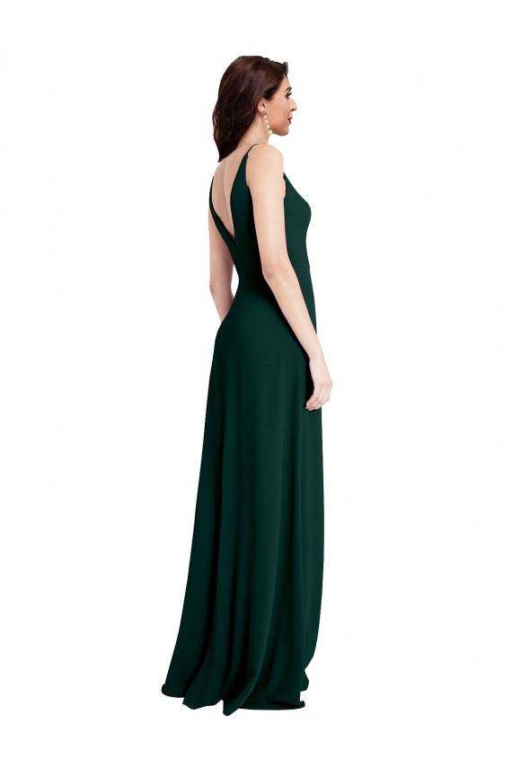 Verde Meia-Noite Crepe Esticado Linha A Costas em V Decote V Longo Formais Vestidos de Madrinha / Vestidos de Noite / Vestidos de Festa Outlet