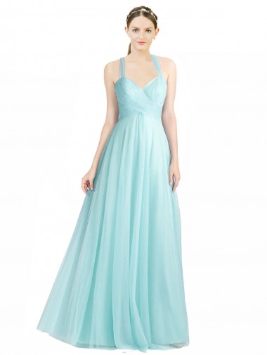 Verde Menta Linha A Alças finas Tule Longo Vestidos de Madrinha Outlet