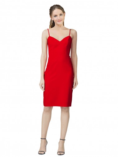 Vermelho Bainha Amor Comprimento Chá Crepe Esticado Curto Formais Vestidos de Madrinha / Vestidos de Festa Outlet