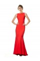 Vermelho Crepe Esticado Sereia Abrir de volta Decote Alto Longo Formais Vestidos de Madrinha / Vestidos de Noite / Vestidos de Festa Outlet