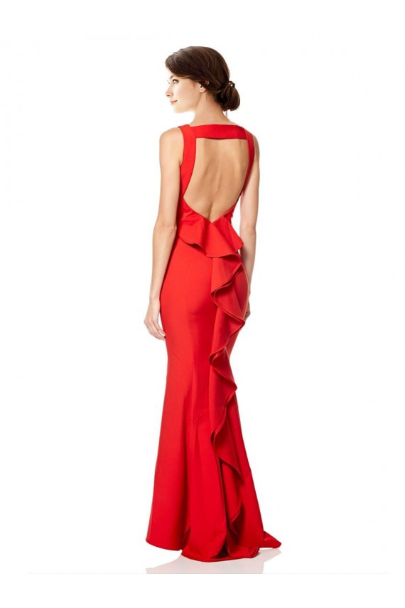 Vermelho Crepe Esticado Sereia Abrir de volta Decote Alto Longo Formais Vestidos de Madrinha / Vestidos de Noite / Vestidos de Festa Outlet