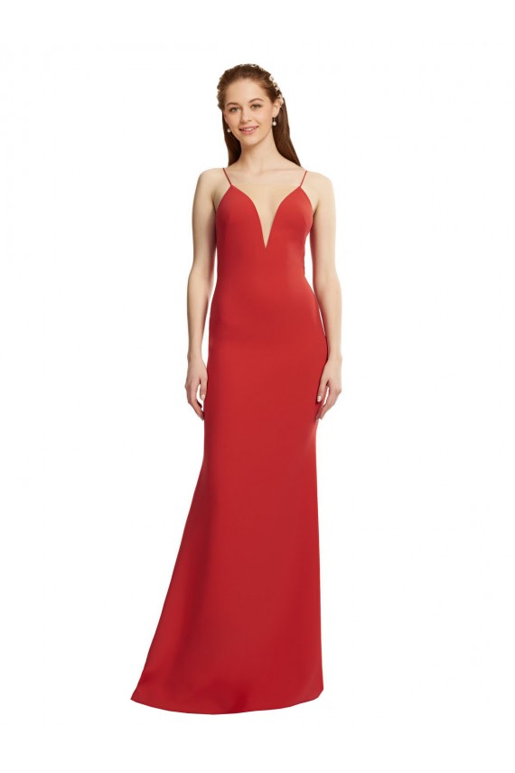 Vermelho Crepe Esticado Sereia Abrir de volta Decote V Longo Formais Vestidos de Madrinha / Vestidos de Noite / Vestidos de Festa Outlet