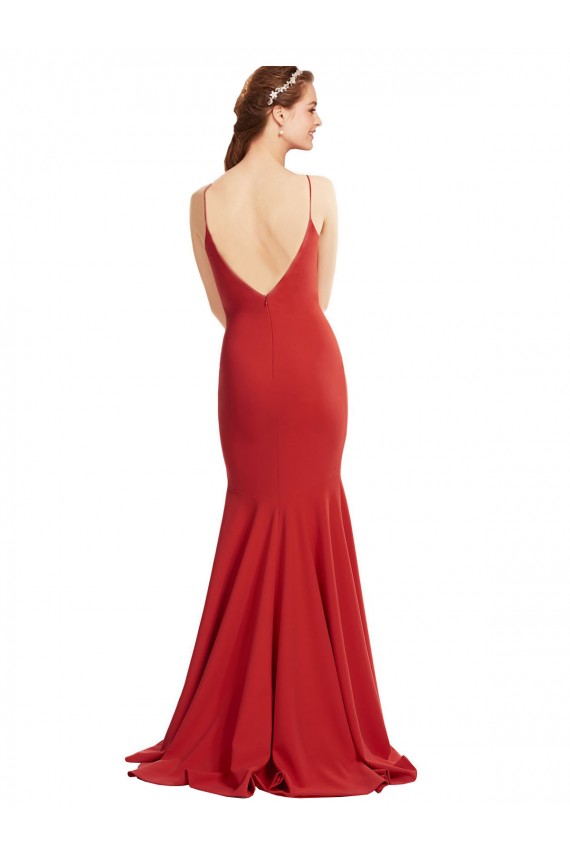 Vermelho Crepe Esticado Sereia Abrir de volta Decote V Longo Formais Vestidos de Madrinha / Vestidos de Noite / Vestidos de Festa Outlet