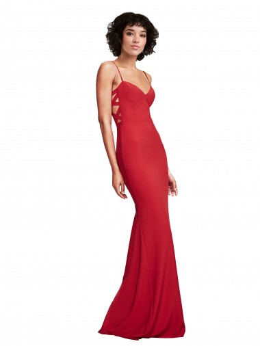 Vermelho Crepe Esticado Sereia Alças finas Longo Formais Vestidos de Madrinha / Vestidos de Noite / Vestidos de Festa Outlet