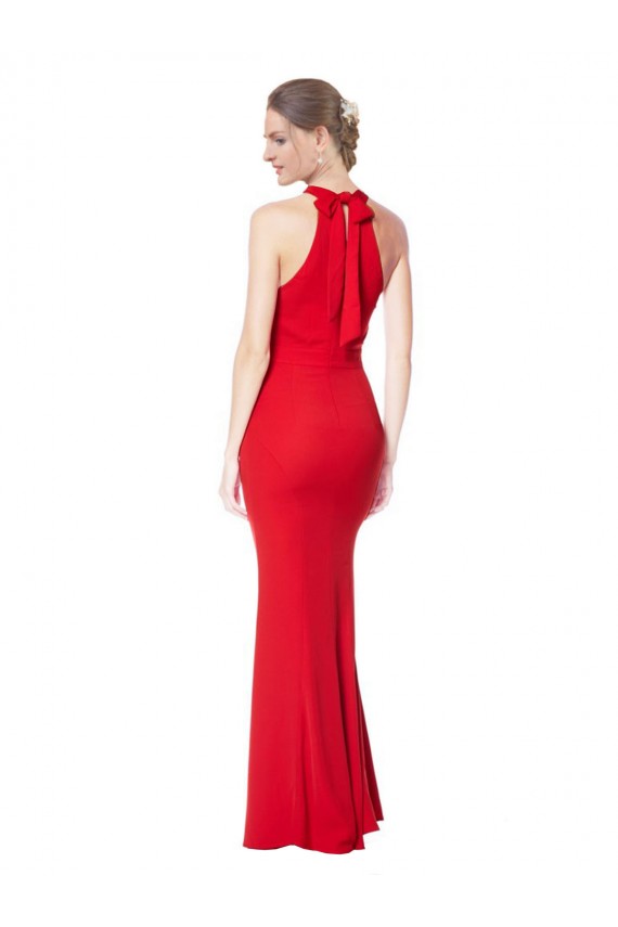 Vermelho Crepe Esticado Sereia Decote Alto Longo Formais Vestidos de Madrinha / Vestidos de Noite / Vestidos de Festa Outlet