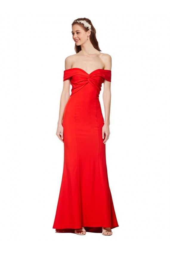 Vermelho Crepe Esticado Sereia Sem Mangas Decote Alto Longo Formais Vestidos de Madrinha / Vestidos de Noite / Vestidos de Festa Outlet