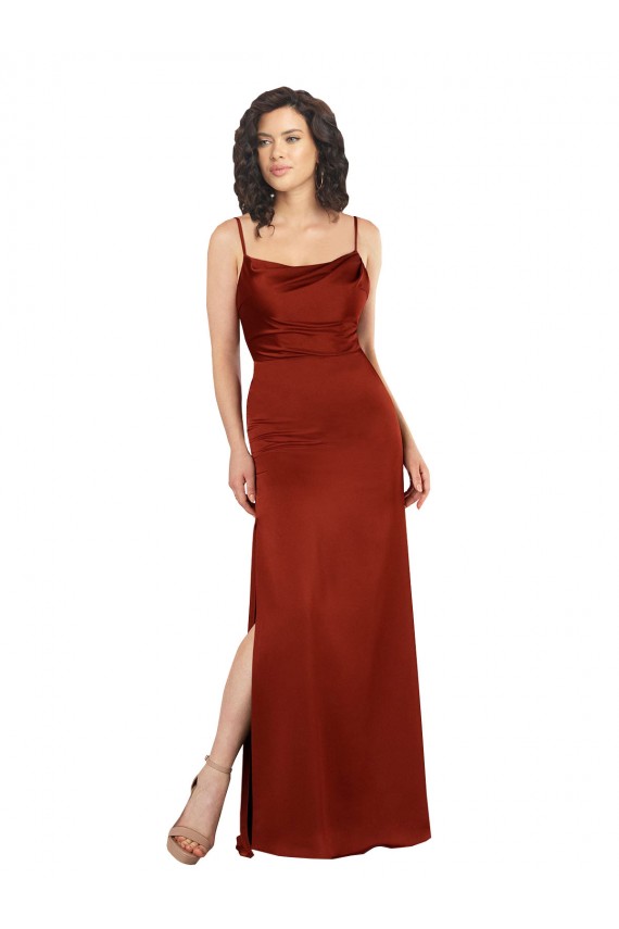Vermelho Linha A Alças finas Cetim Sedoso Longo Formais Vestidos de Madrinha / Vestidos de Festa Outlet
