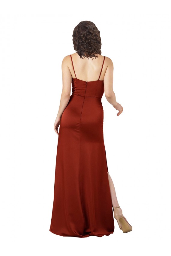 Vermelho Linha A Alças finas Cetim Sedoso Longo Formais Vestidos de Madrinha / Vestidos de Festa Outlet